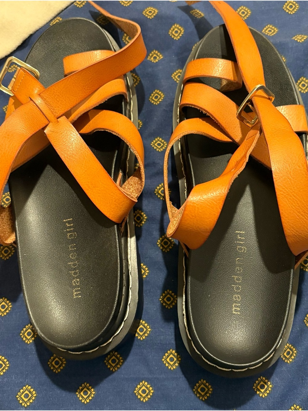 Madden Girl Orange Leather Strappy Sandalsfor for women